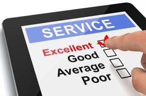 Service checklist with "Excellent" checked off