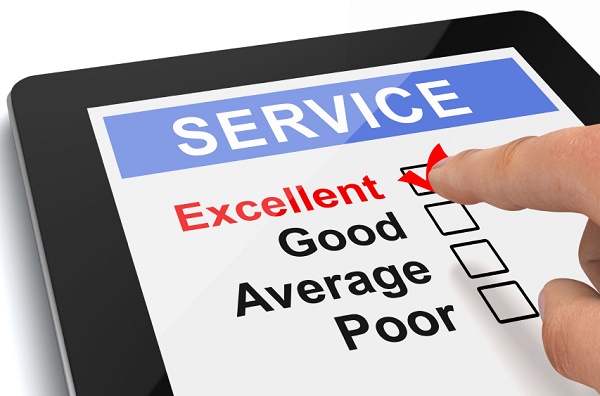 Service checklist with "Excellent" checked off