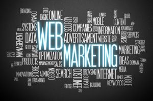 The words "Web Marketing" highlighted among online marketing keywords
