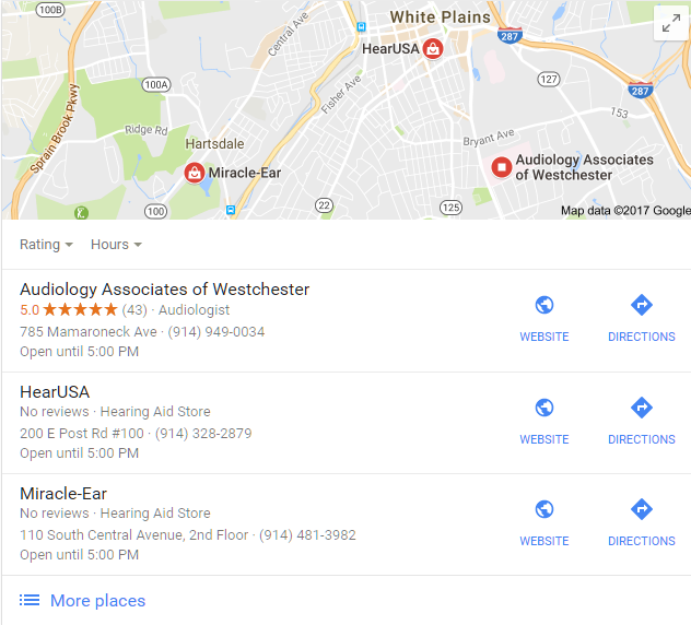 Google search result of an audiology practice