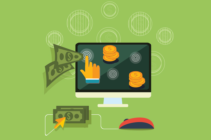 illustration of money coming out of a computer